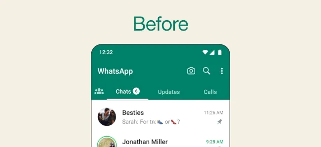 WhatsApp में निचे की साइड नेविगेशन Android में 