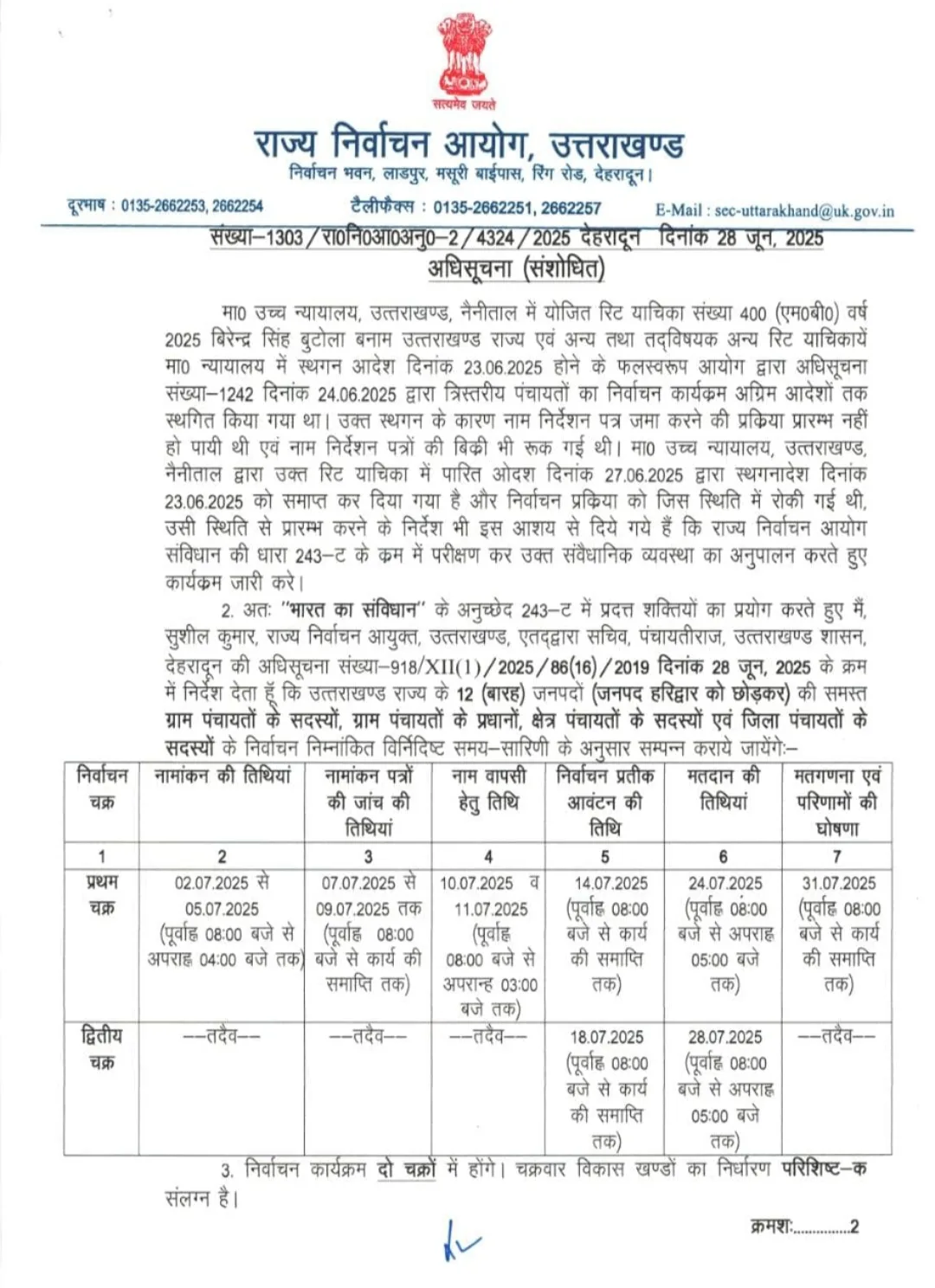 पंचायत चुनाव की नई तारीख घोषित, 24 और 28 जुलाई को वोटिंग, 31 जुलाई को काउंटिंग