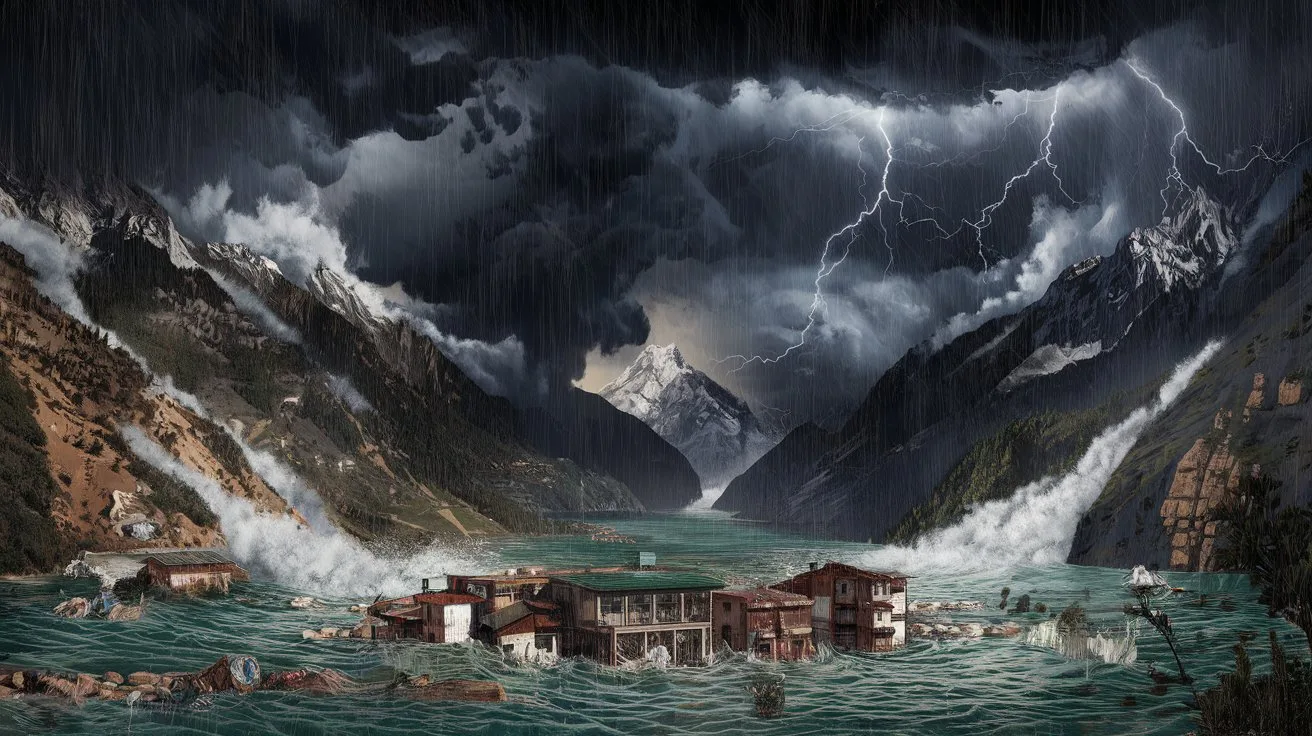 Climate change ai image thunderstorm and flood
