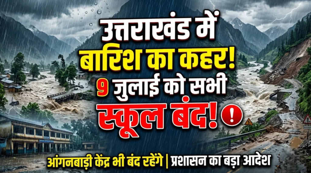उत्तराखंड में बारिश का कहर! 9 जुलाई को सभी स्कूल और आंगनबाड़ी केंद्र बंद, प्रशासन ने जारी किया बड़ा आदेश