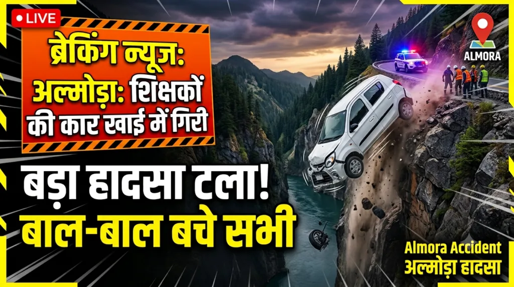 चौखुटिया में बड़ा हादसा: अनियंत्रित कार खाई में गिरी, शिक्षकों की बची जान